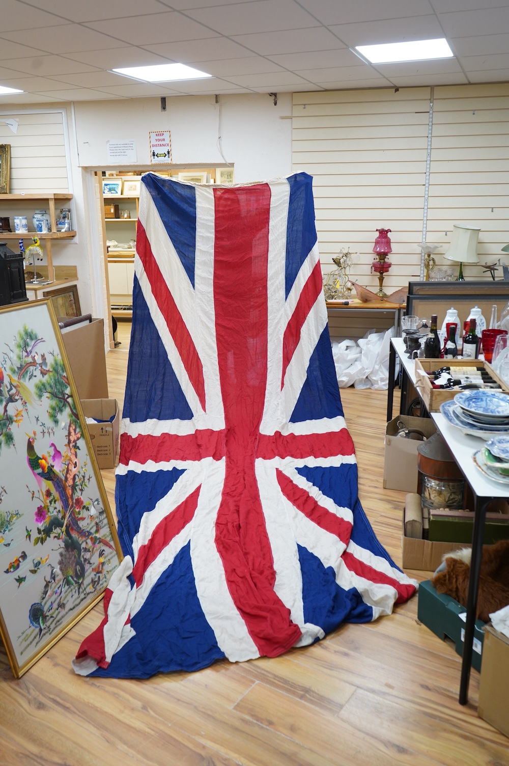 Two large Union flags. Condition - fair